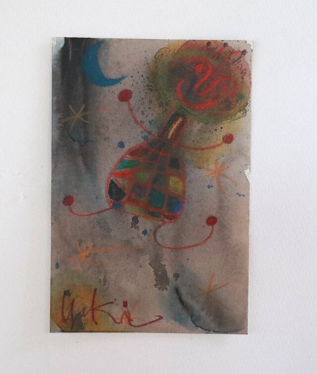 手描きの現代アート/現代絵画/おしゃれな壁掛け/可愛いインテリア/カラフルな絵画・もくもくシリーズ・こどもと星の画像1枚目