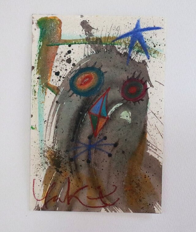 手描きの現代アート/現代絵画/おしゃれな壁掛け/可愛いインテリア/カラフルな絵画・もくもくシリーズ・怪獣と夜空の画像1枚目