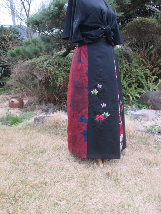 着物リメイク パッチワーク 変形 巻きスカート 一点品の画像1枚目