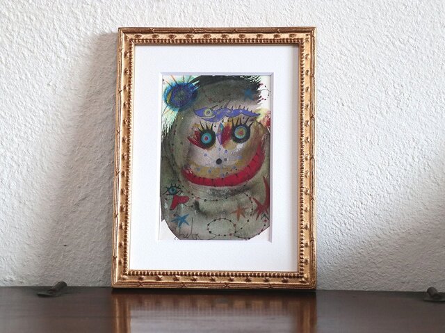手描きの現代アート/現代絵画/おしゃれな壁掛け/可愛いインテリア/カラフルな絵画・もくもくシリーズ・怪獣と太陽と星の画像1枚目