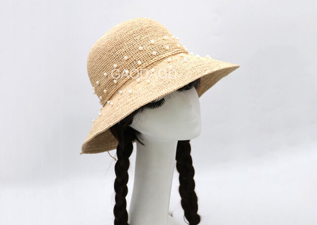 超細目編み ビーズの飾り付け 手作りの麦わら帽子 Iichi ハンドメイド クラフト作品 手仕事品の通販