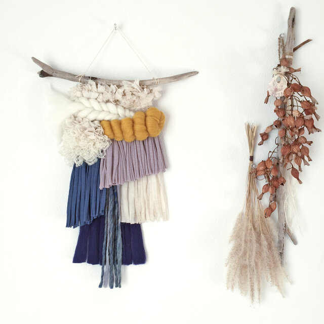 大きな角をもつ生き物　流木【ウィービング・タペストリー】一点もの