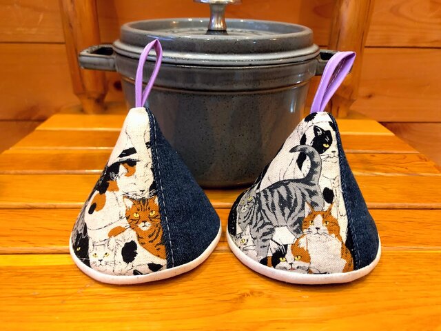 2個セット★三角鍋つかみ★staub にいかがでしょうか?★ストウブ 鍋つかみ ミトンの画像1枚目