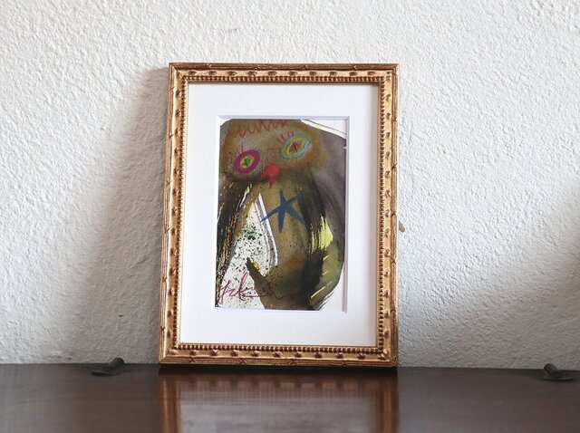 手描きの現代アート/現代絵画/おしゃれな壁掛け/可愛いインテリア/カラフルな絵画・もくもくシリーズ・カッパと星の画像1枚目