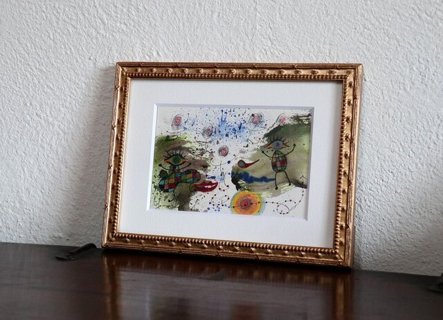 アートコレクション/手描きの現代アート/小さい絵画/ 現代絵画/おしゃれな壁掛け・もくもくシリーズ・恋人の画像1枚目