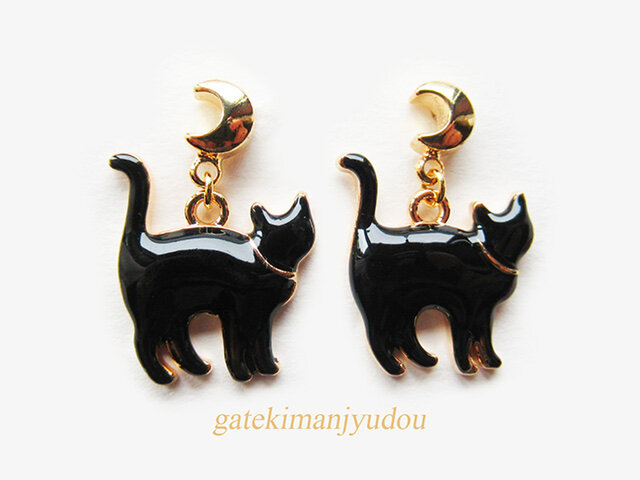 三日月と黒猫のピアスの画像1枚目