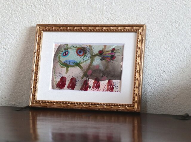 アートコレクション/手描きの現代アート/小さい絵画/ 現代絵画/おしゃれな壁掛け・もくもくシリーズ・迷子の魚の画像1枚目