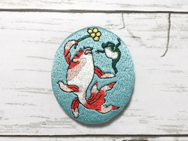 手刺繍浮世絵ブローチ 歌川国芳 金魚づくし 酒のざしき より Iichi ハンドメイド クラフト作品 手仕事品の通販