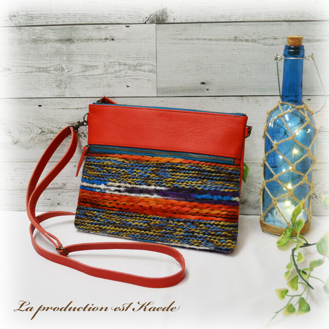 レザー：オレンジ　サコッシュバッグ