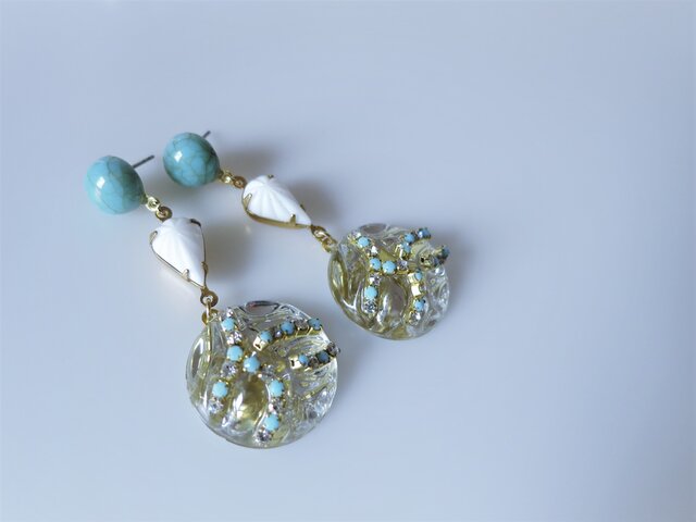 ターコイズ&アイスドロップピアス vintage earrings tq ice <PE3-0120>の画像1枚目