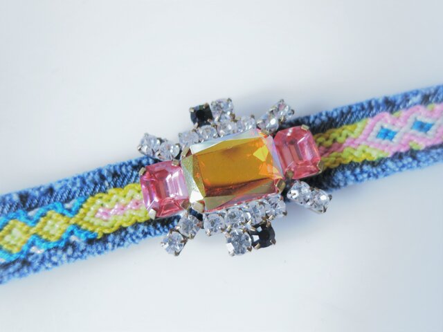 ビジューミサンガブレスレット micanga blaceret denim bijou <MB3-0120>の画像1枚目