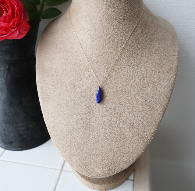 K10 宝石質ラピスラズリの一粒ネックレス ロングファセットカット Iichi ハンドメイド クラフト作品 手仕事品の通販