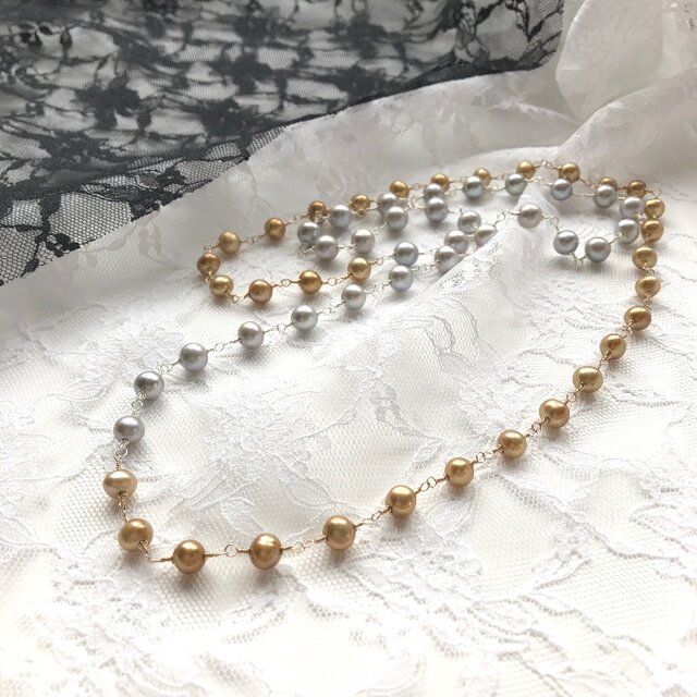 現品限り　Gold &Silver パールロングネックレス
