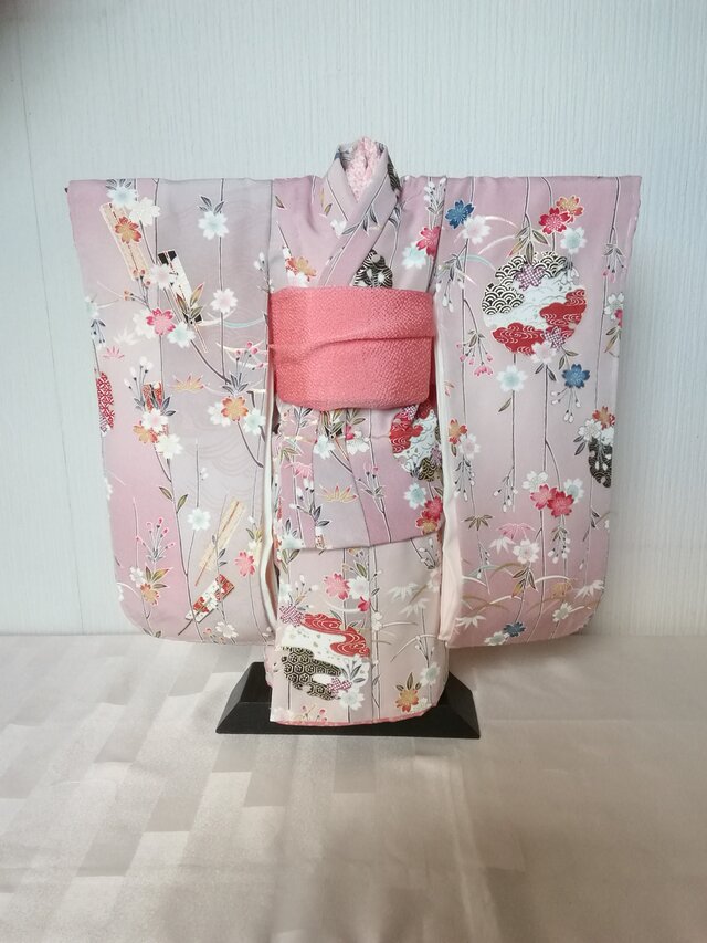 市松人形の着物15号サイズビンク系 100の画像1枚目