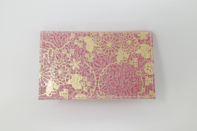 ギルディング和紙カードケース　菊 赤地 金箔の画像1枚目
