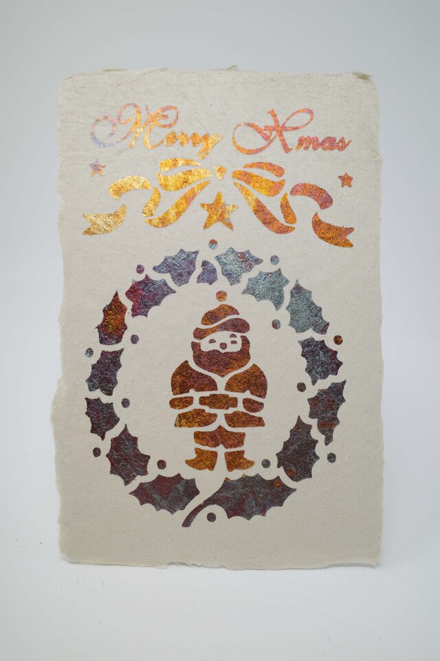 ギルディング和紙葉書 サンタクロース 黄混合箔の画像1枚目