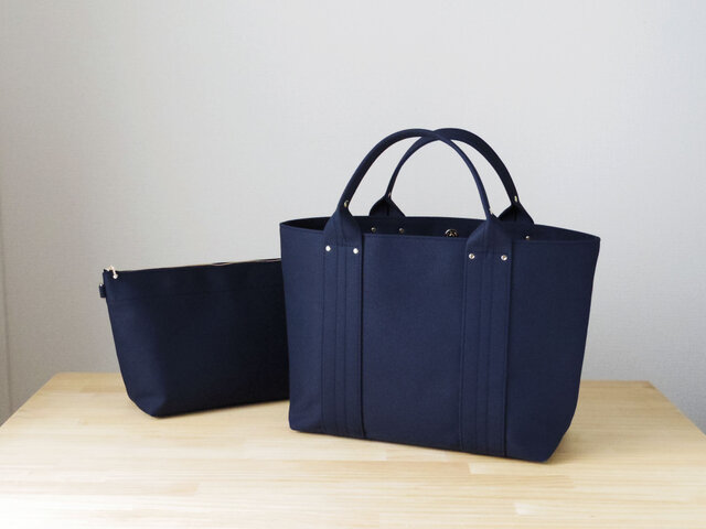 【受注製作】bag in bag 付き帆布トートL(ダークネイビー)の画像1枚目