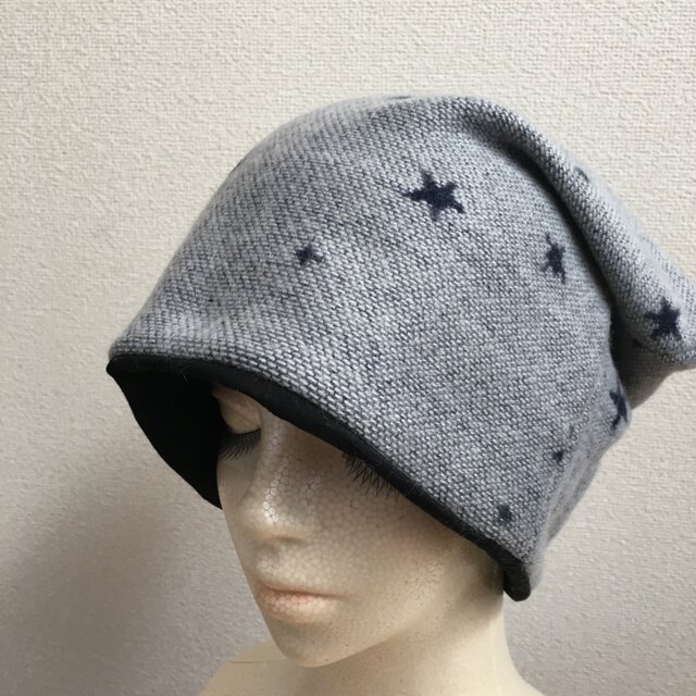 秋冬素材帽子 星柄 グレー厚地の画像1枚目