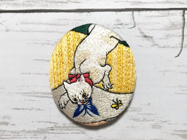 手刺繍浮世絵ブローチ*歌川国芳「賢女烈婦伝 大納言行成女」よりの画像1枚目