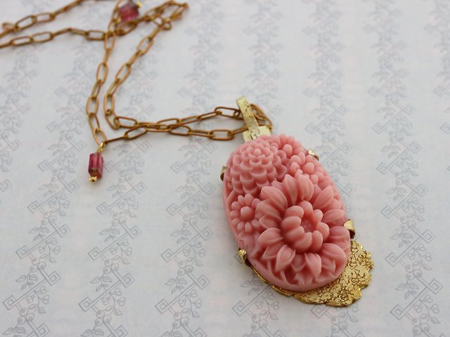 フラワー＊ピンク＊ピンクトルマリン＊淡水パール＊真鍮ネックレス＊no
