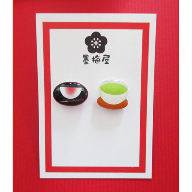 和菓子花びら餅とお茶ピアス Iichi ハンドメイド クラフト作品 手仕事品の通販