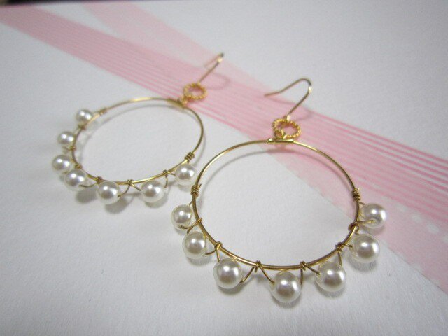 大粒パールのフープピアス☆の画像1枚目