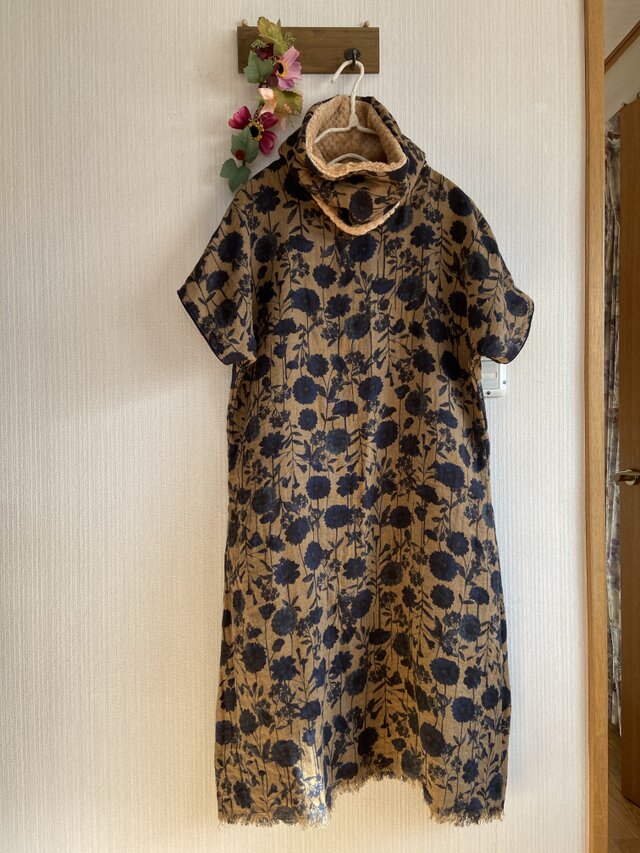 訳あり北欧調綿麻ダブルガーゼのドルマンスリーブワンピ