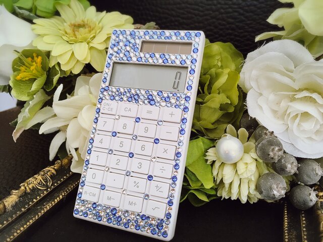 スワロフスキー・クリスタルデコ:10桁電卓(小)《ブルー系mix》 | iichi