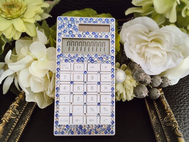 スワロフスキー・クリスタルデコ:10桁電卓(小)《ブルー系mix》 | iichi