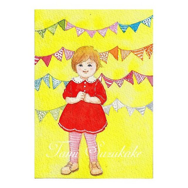 水彩画 原画 可愛い女の子 赤いワンピース Iichi ハンドメイド クラフト作品 手仕事品の通販