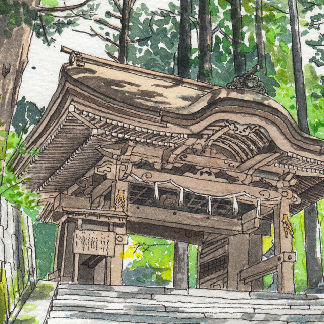 水彩画「近くの神社」 - 美術品