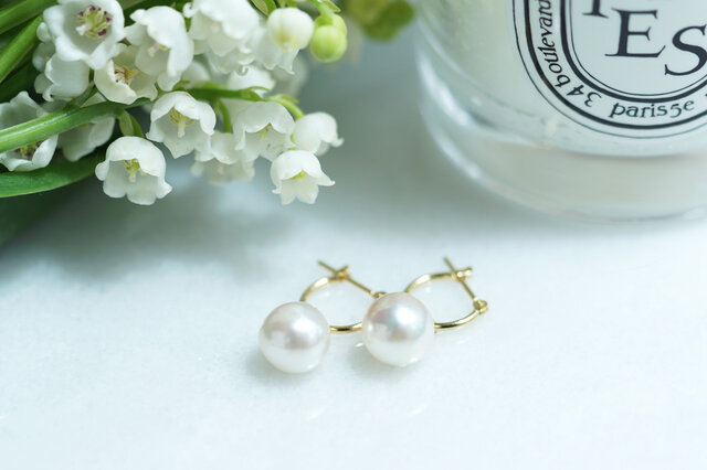 送料無料】K18 国産アコヤバロックパール フープピアス ペア