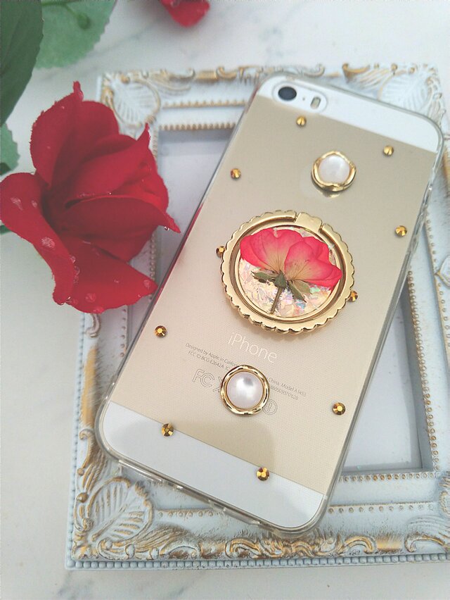 iPhoneケース Android スマホケース リング付き ミニ薔薇の画像1枚目