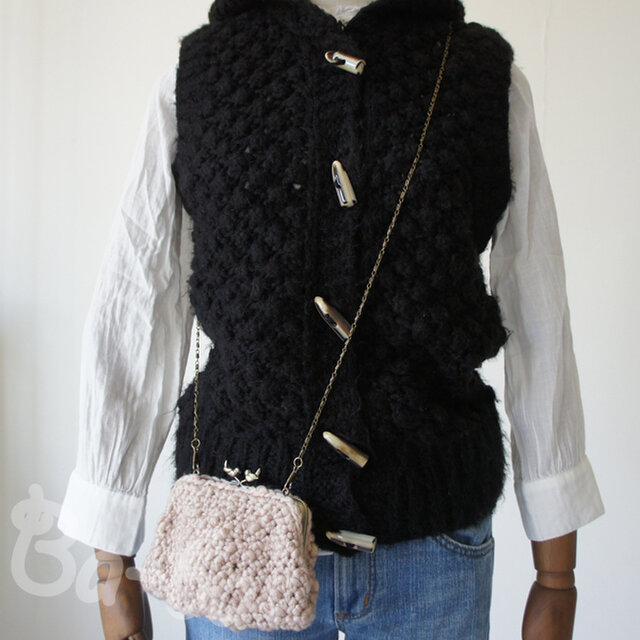 ばあば作・小鳥のふわふわプチバッグ（sandbeige・C1304）