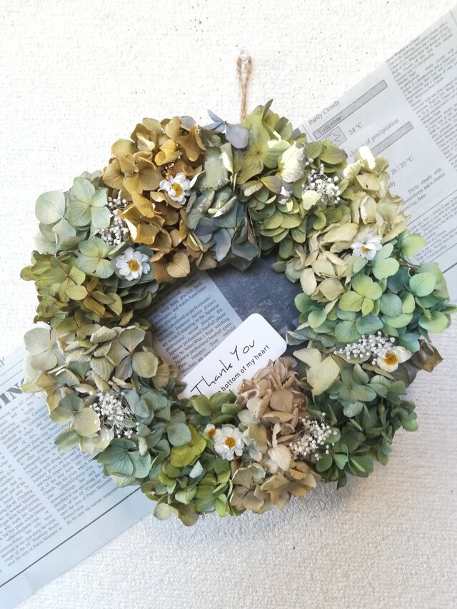 [送料無料]ドライフラワーリース◆あじさいと白いお花と、