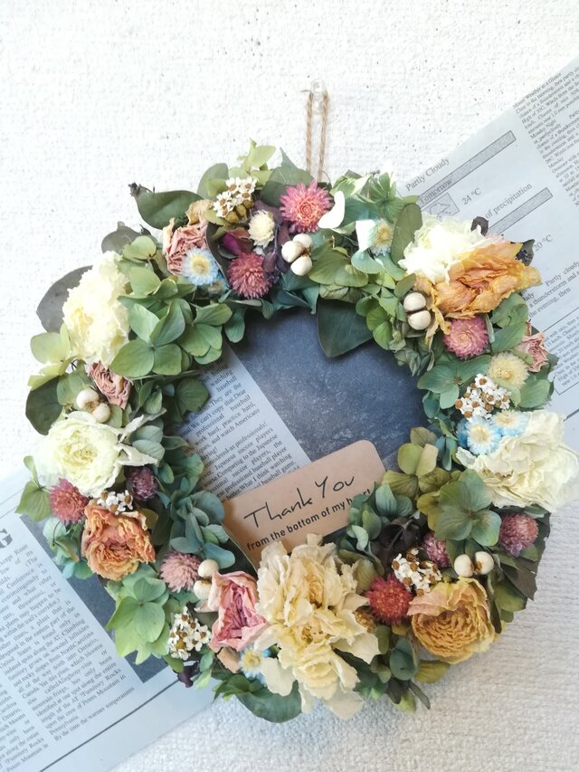 [送料無料]ドライフラワーリース◆あじさいとラナンキュラスと、