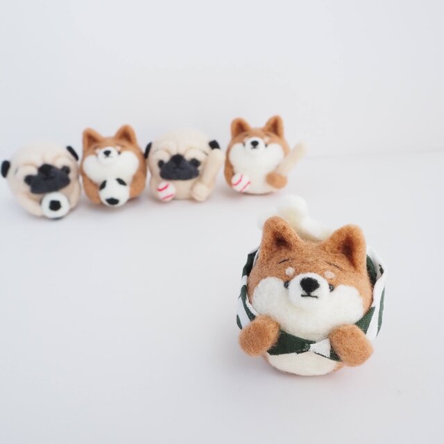 クラフト 茶柴犬黒柴犬 ハンドメイド - バスケット