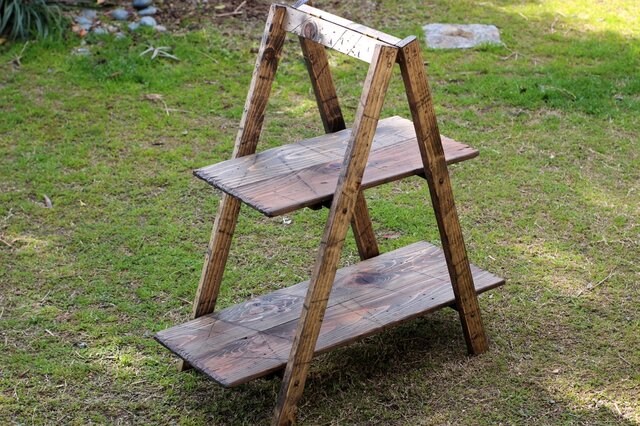 折りたたみ2段ラック　アンティーク風　ダメージ　エイジング　キャンプ　アウトドア 折りたたみ2段ラック アンティーク風 ダメージ エイジング キャンプ