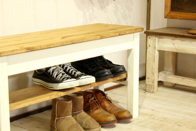 シューズベンチ ホワイトシャビー 玄関ベンチ | iichi 日々の暮らしを