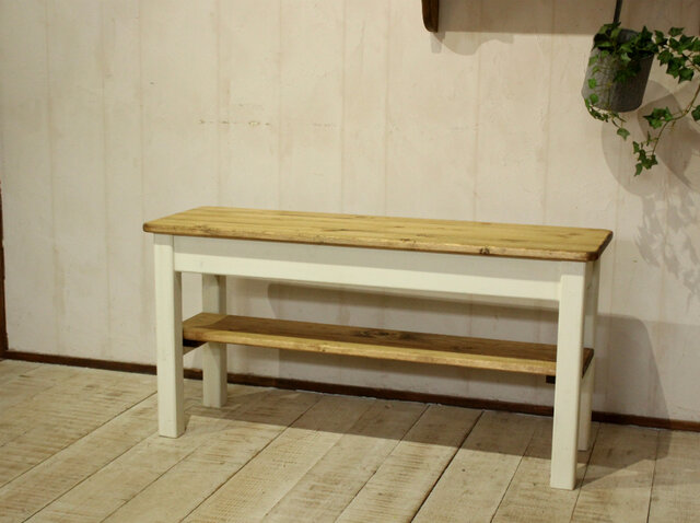 ハンドメイド　シューズベンチ　ホワイトシャビー　玄関ベンチ シューズベンチ ホワイトシャビー 玄関ベンチ | iichi 日々の