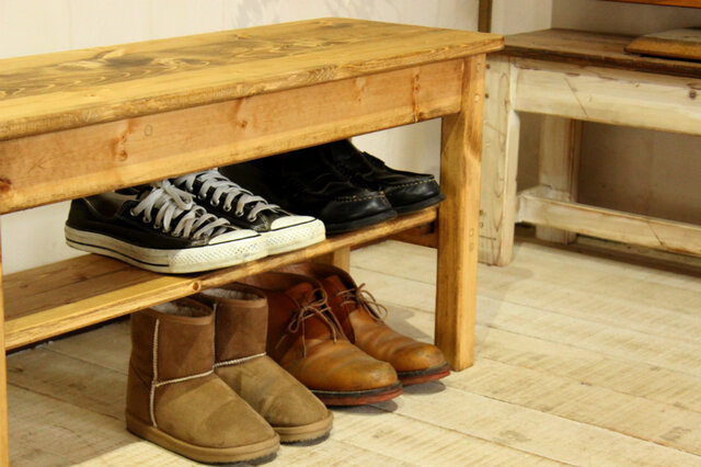 ハンドメイド　シューズベンチ　ブラウン　玄関ベンチ シューズベンチ ブラウン 玄関ベンチ | iichi 日々の暮らしを心地よく