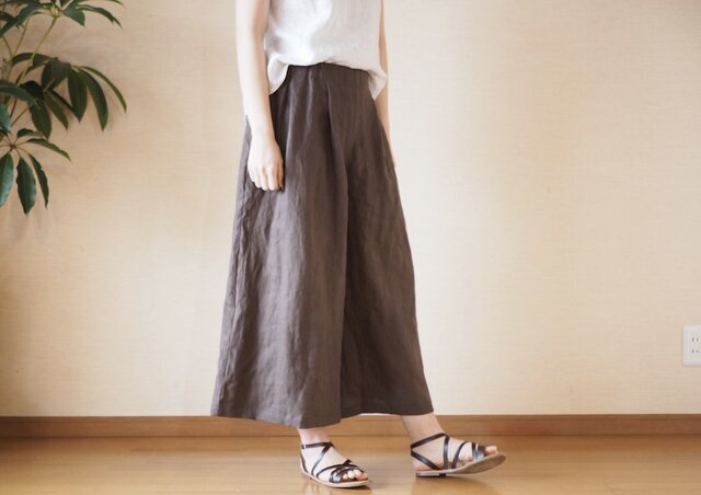 タックワイドパンツ リネンブラウン No.105の画像1枚目