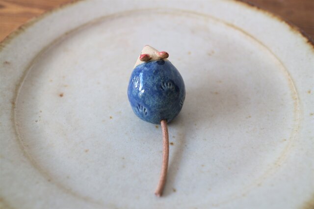 備前焼　ネズミ福　置物　陶芸　茶道具 ネズミの置物 ( ちび・青色 ) | iichi 日々の暮らしを心地よく
