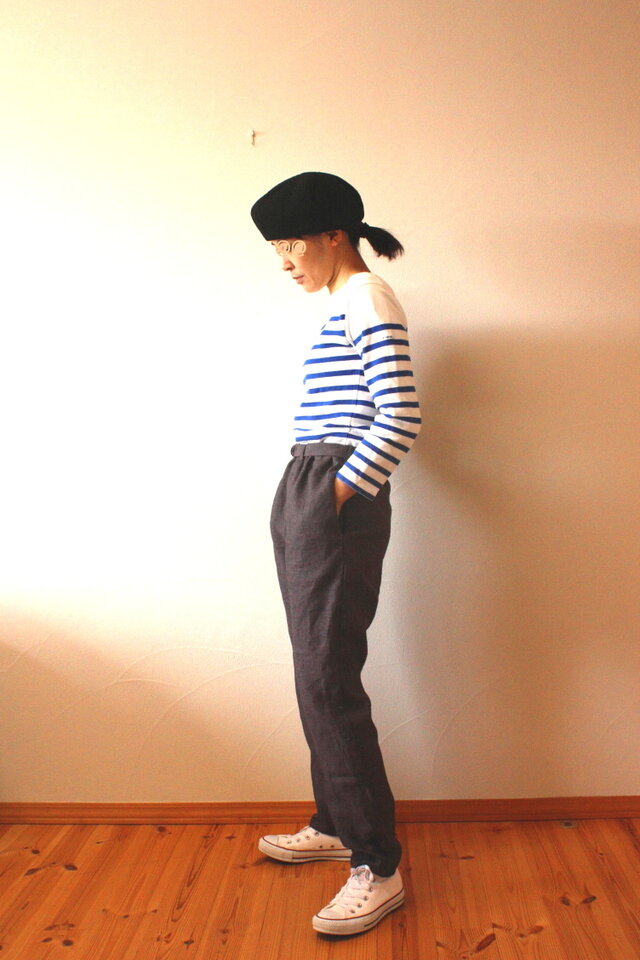 ウォッシュリネンのベルト付きパンツ