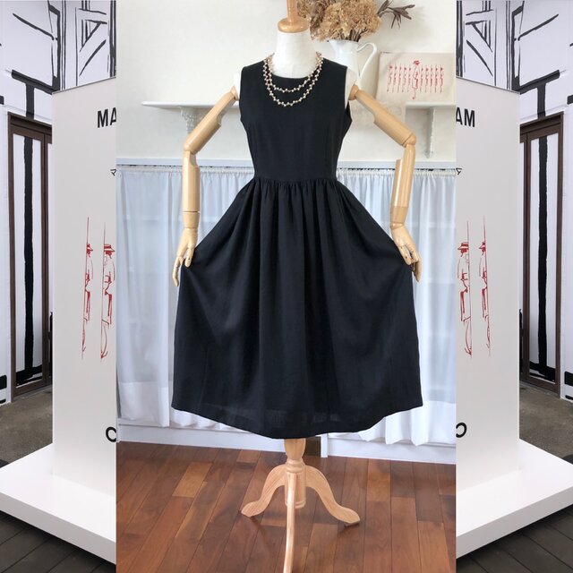 黒のリネンワンピース『ノースリーブ・コクーンsk・ロング・シック＆エレガント』リトルブラックドレスⅥ