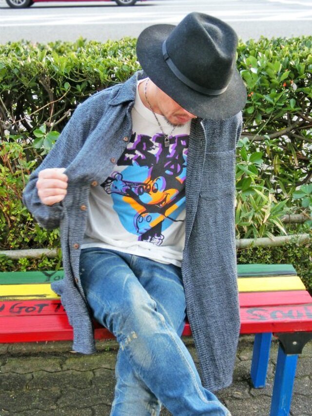 ジョムトンコットン　メンズ　ロングシャツ ”Hello stranger”　ROLL1-4　indigo