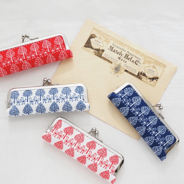 ■がま口印鑑ケース 【Lサイズ】 / 小鳥柄ドイツコットン■　hanko case (k)