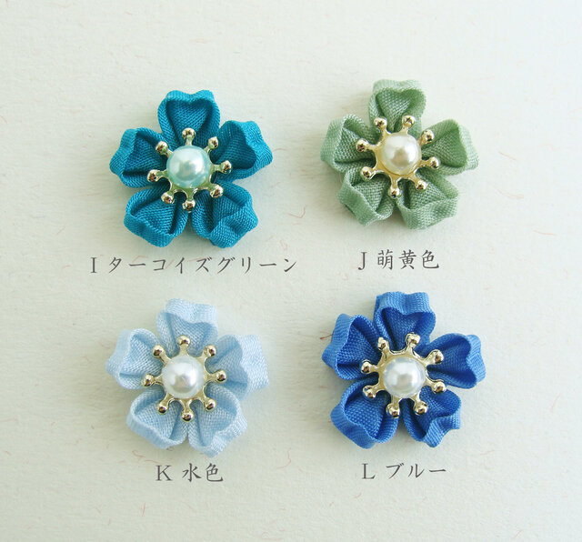 花咲み 全12色 桜としずくパールのピアス /イヤリング つまみ細工 
