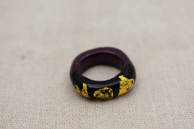 漆器 黒色 金箔 指輪 10号 黒漆金箔蒔紫漆 | iichi 日々の暮らしを心地よくする
