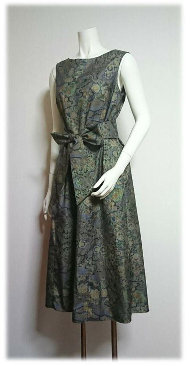 161＊通年OKジャンスカにもなる大島紬のAラインワンピース